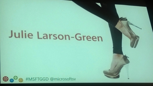 The introduction slide was an appropriate nod to Julie's love of heels